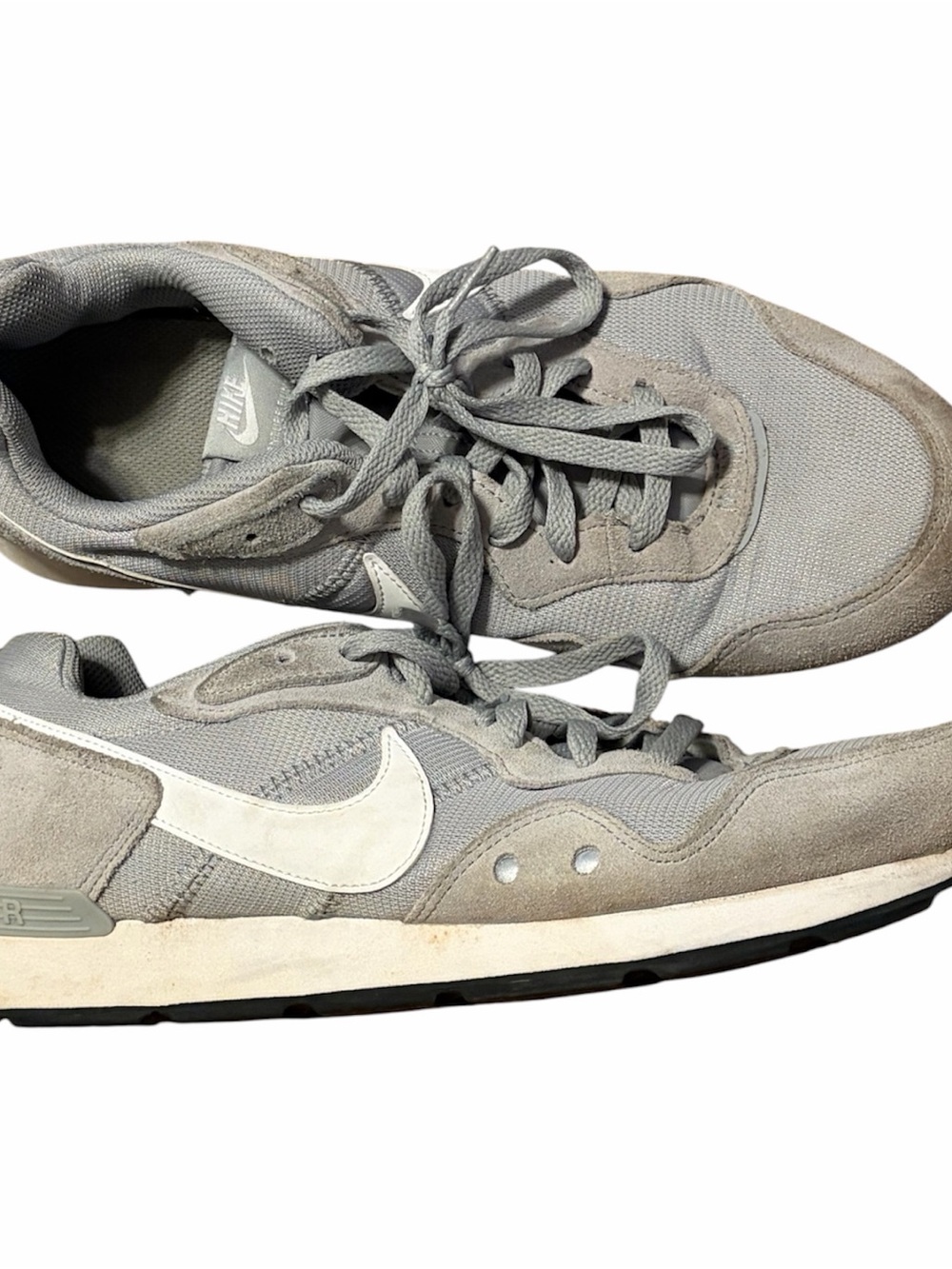 Nike Men’s Light Gray Suede & Mesh Sneakers with White Swoosh